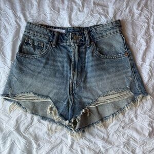 Zara Blue Jean Shorts Distressed High-Waisted Short